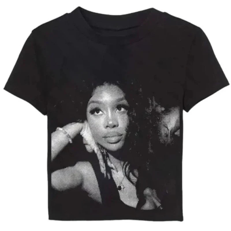2024 Summer New Women's Cotton T-Shirt Pattern Printing Loose Clothing Casual Fashionable Gothic Punk Y2K Streetwear Comfortable