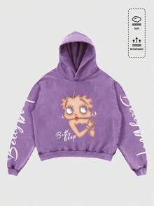 MEN Betty Boop | Hooded Sweatshirt, Loose Cropped Fit, Long Sleeve Top, Y2K