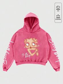MEN Betty Boop | Hooded Sweatshirt, Loose Cropped Fit, Long Sleeve Top, Y2K