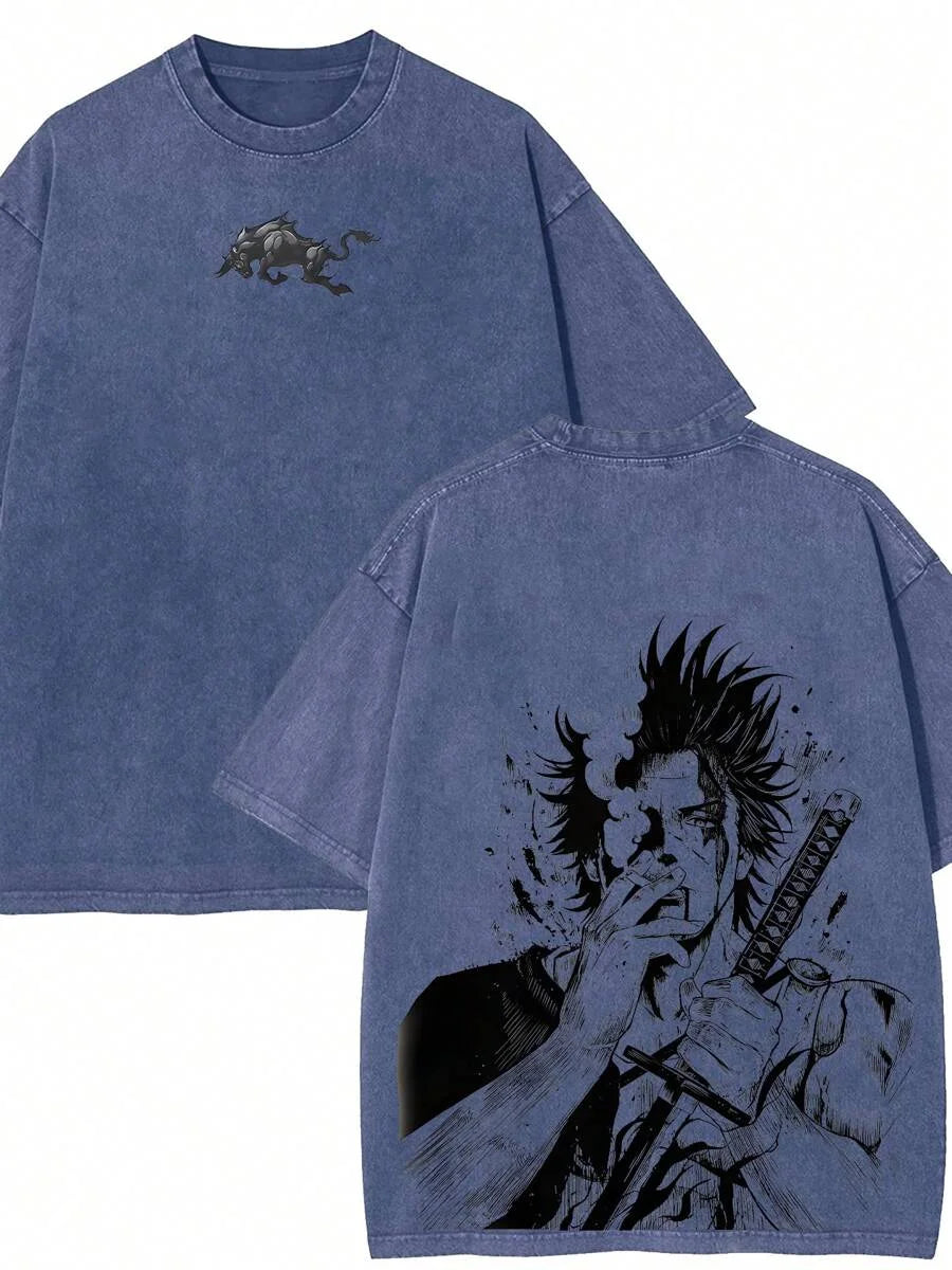 Yami Sukehiro Graphic Tshirt Black Clover Manga Cotton T-shirt For Men Short Sleeve Clothing Oversized Tee Male Washed T Shirt