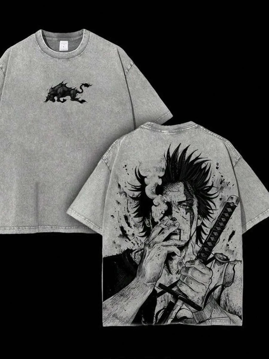 Yami Sukehiro Graphic Tshirt Black Clover Manga Cotton T-shirt For Men Short Sleeve Clothing Oversized Tee Male Washed T Shirt