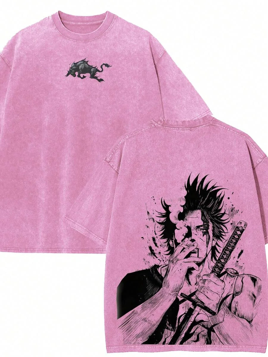Yami Sukehiro Graphic Tshirt Black Clover Manga Cotton T-shirt For Men Short Sleeve Clothing Oversized Tee Male Washed T Shirt