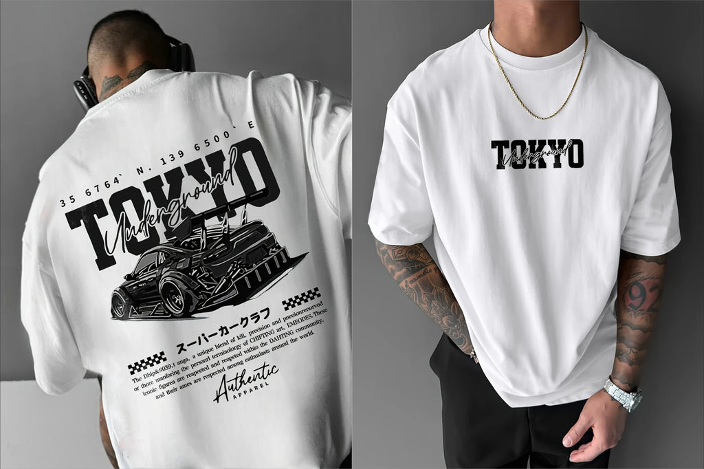 Men's short-sleeved t-shirt, printed with racing cars English graphics loose fit fashionable casual round neck top spring summer