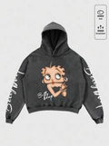 MEN Betty Boop | Hooded Sweatshirt, Loose Cropped Fit, Long Sleeve Top, Y2K