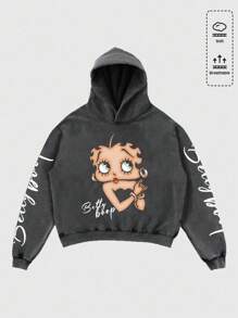 MEN Betty Boop | Hooded Sweatshirt, Loose Cropped Fit, Long Sleeve Top, Y2K