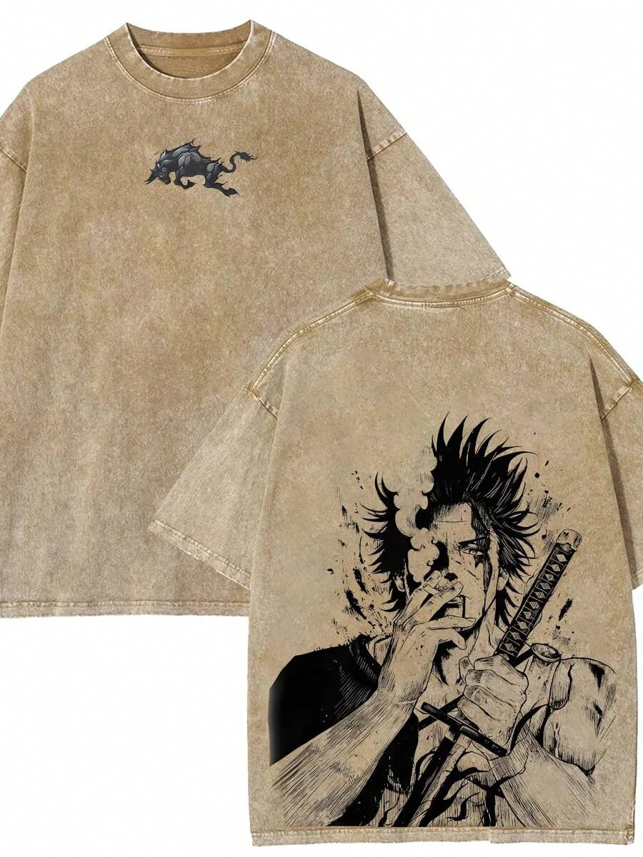 Yami Sukehiro Graphic Tshirt Black Clover Manga Cotton T-shirt For Men Short Sleeve Clothing Oversized Tee Male Washed T Shirt
