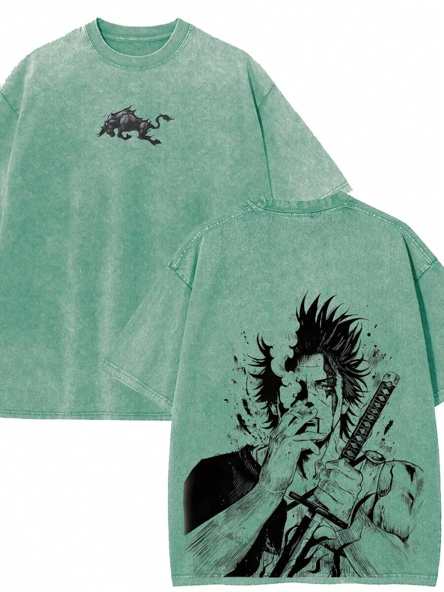 Yami Sukehiro Graphic Tshirt Black Clover Manga Cotton T-shirt For Men Short Sleeve Clothing Oversized Tee Male Washed T Shirt